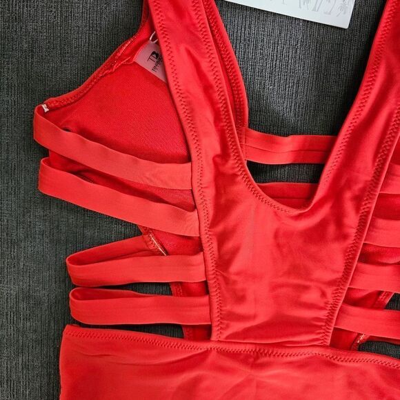 Tinibikini orange red strappy cut out one piece women's extra small XS swimsuit - Picture 10 of 11